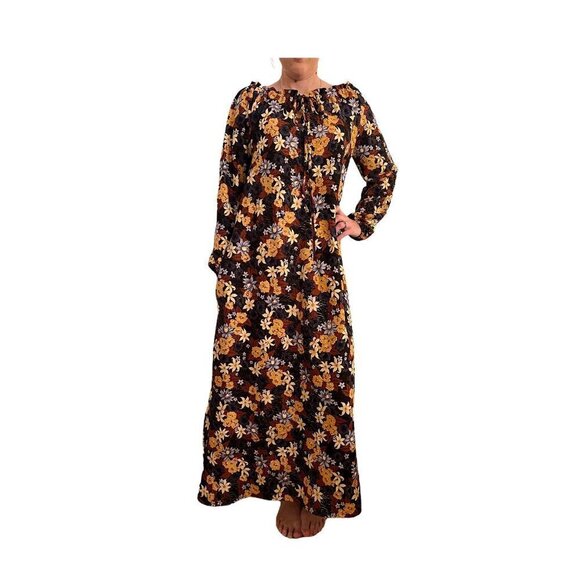 Vintage Mid Century 70s 80s Kaftan Mumu Maxi House Party Dress Floral Small - Picture 2 of 6
